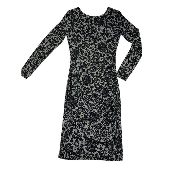 Ganni Anthropologie Black Textured Tapestry Print Ruched Sheath Dress Size S - Picture 2 of 13